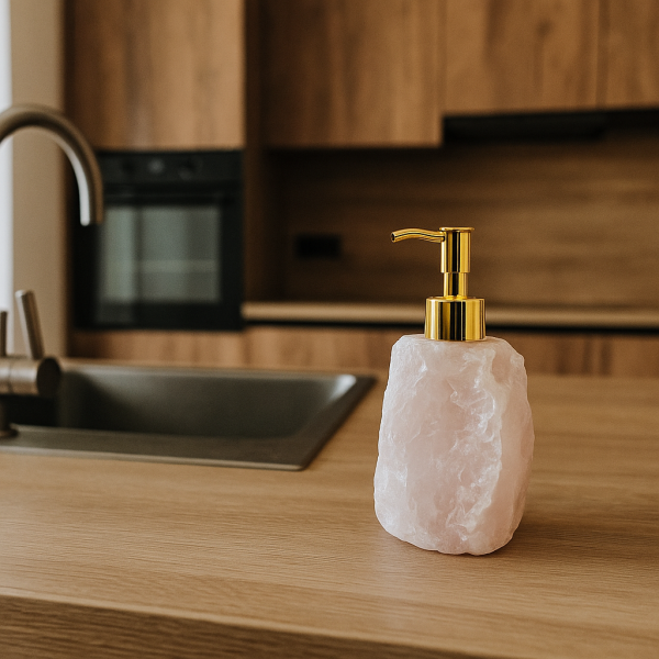 Distributeur savon Quartz Rose – Douceur & énergie d’amour
