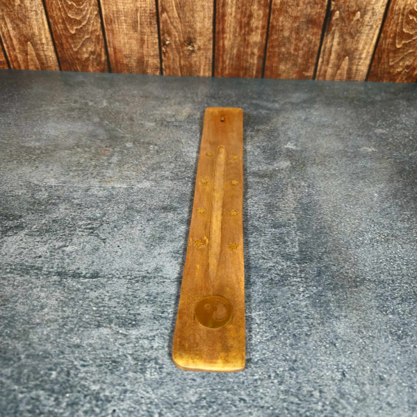 Porte-encens en bois de manguier avec sigle en laiton