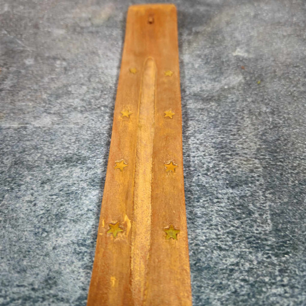 Porte-encens en bois de manguier avec sigle en laiton
