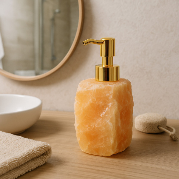 Distributeur de savon en pierre – Calcite Orange naturelle
