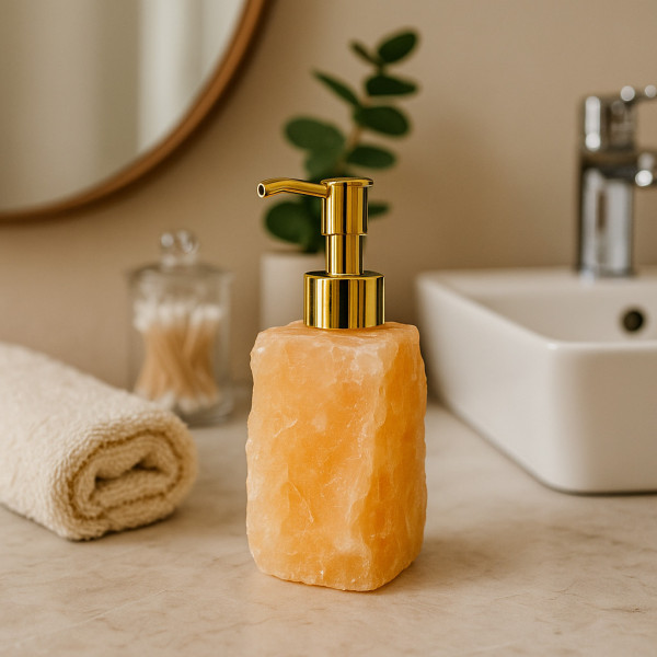 Distributeur de savon en pierre – Calcite Orange naturelle