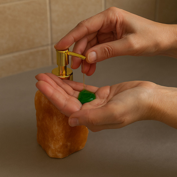 Distributeur de savon en pierre – Calcite Orange naturelle