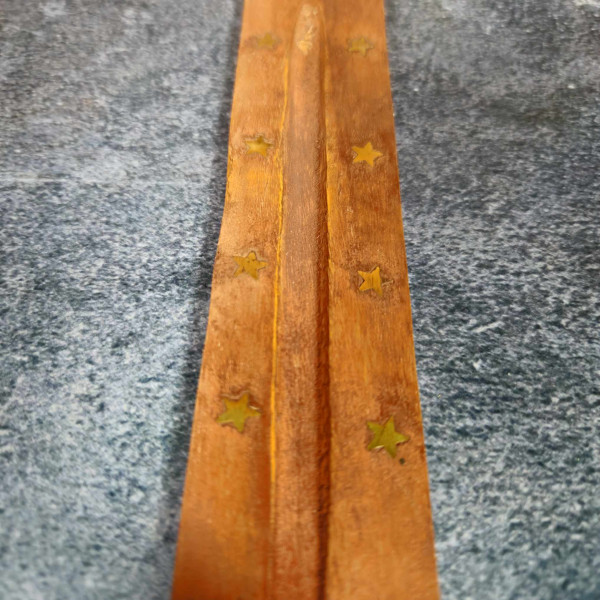 Porte-encens en bois de manguier avec sigle "Om" en laiton