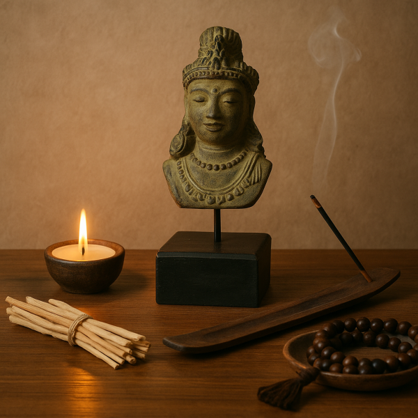 Statue porte-bonheur en bois de jempinis – Princesse Java gris bronze