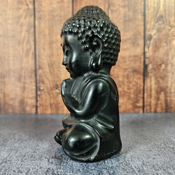 Statuette de Bouddha en pierre naturelle Obsidienne Noire