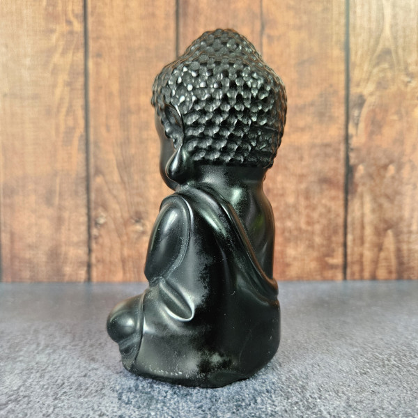 Statue Bouddha Obsidienne Noire – Protection & Sérénité Intérieure