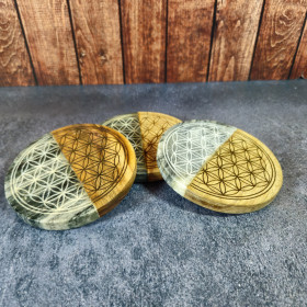 Sous Verre Fleur de Vie en Bois et Marbre - Lot de 3