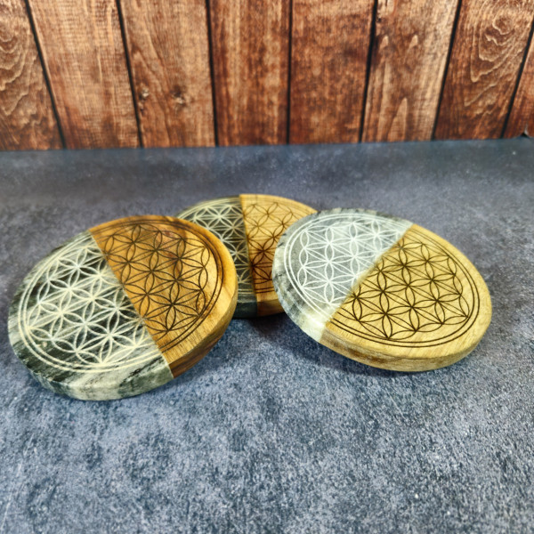 Sous Verre Fleur de Vie en Bois et Marbre - Lot de 3