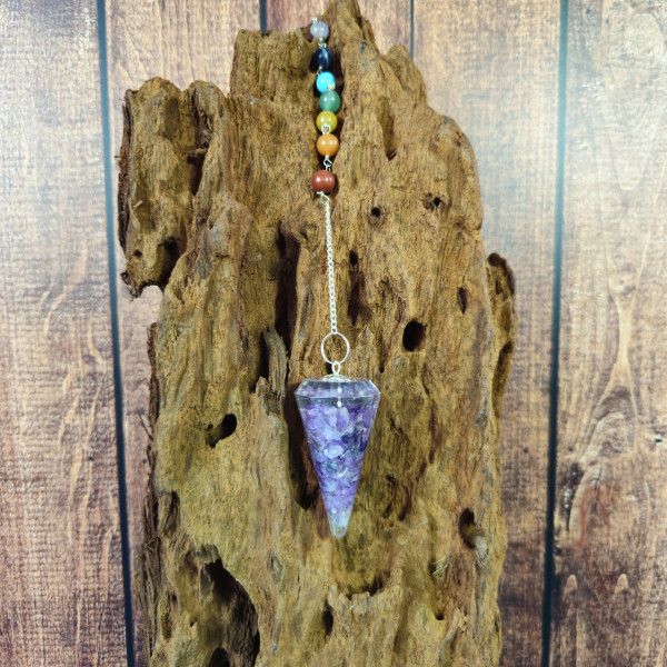 Pendule Orgonite 7 Chakras en pierre Améthyste
