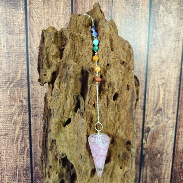 Pendule Orgonite 7 Chakras en pierre Quartz Rose