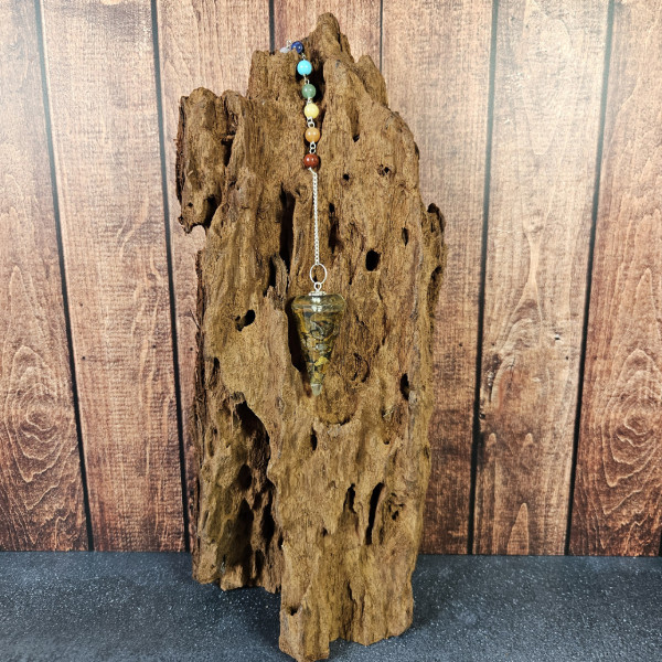 Pendule Orgonite 7 Chakras en Oeil de Tigre