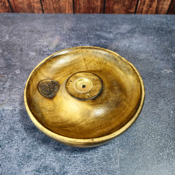 Porte-encens en bois disque "Om" – Support pour bâtons et cônes