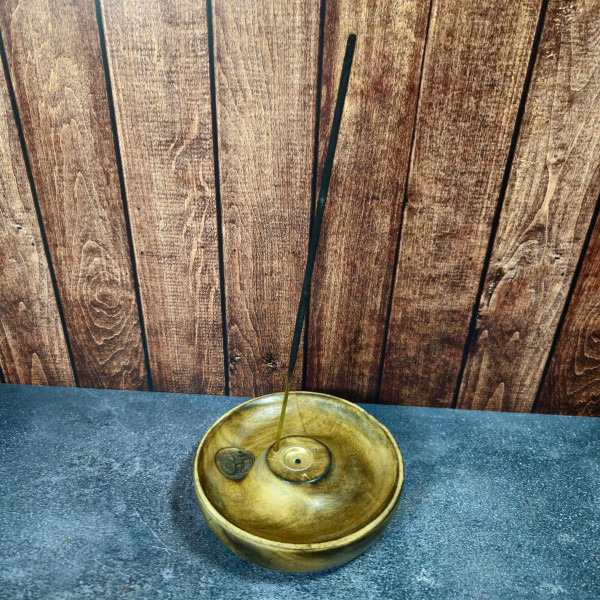 Porte-encens en bois disque "Om" – Support pour bâtons et cônes