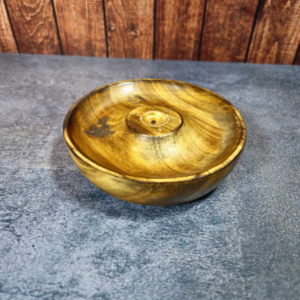 Porte-encens en bois disque "Bouddha" – Support pour bâtons et cônes