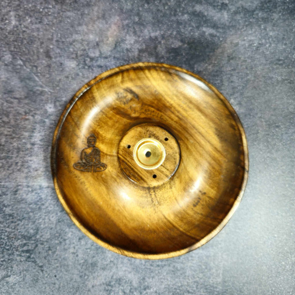 Porte-encens en bois disque "Bouddha" – Support pour bâtons et cônes