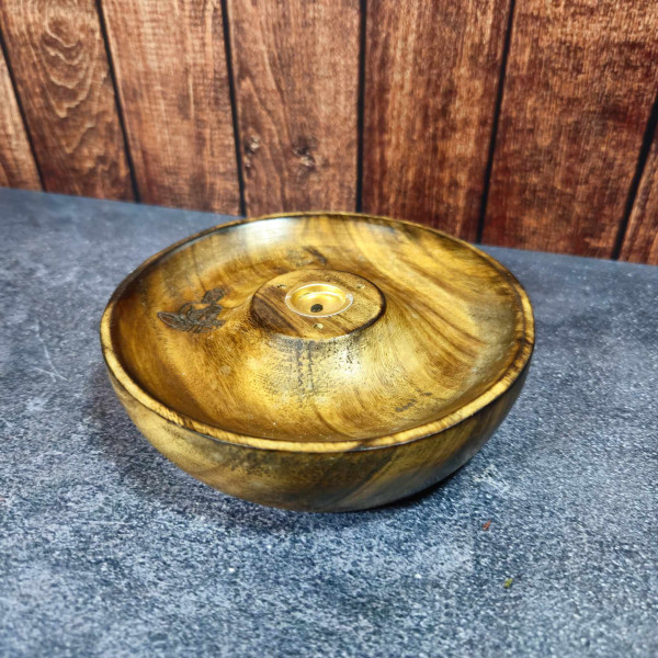 Porte-encens en bois disque "Bouddha" – Support pour bâtons et cônes