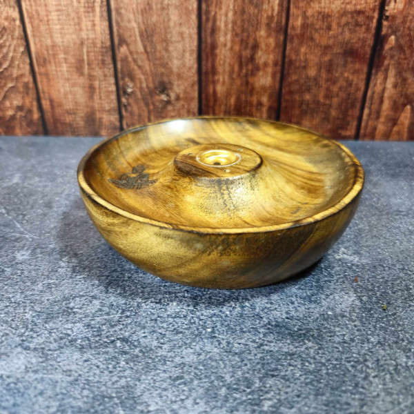 Porte-encens en bois disque "Bouddha" – Support pour bâtons et cônes