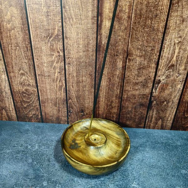 Porte-encens en bois disque "Bouddha" – Support pour bâtons et cônes
