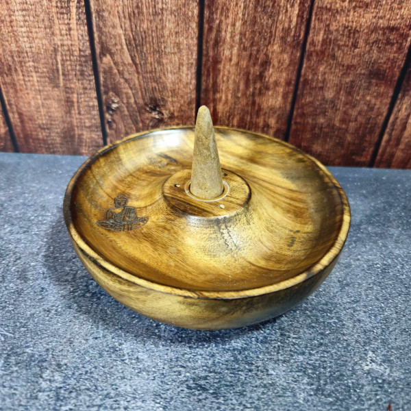 Porte-encens en bois disque "Bouddha" – Support pour bâtons et cônes