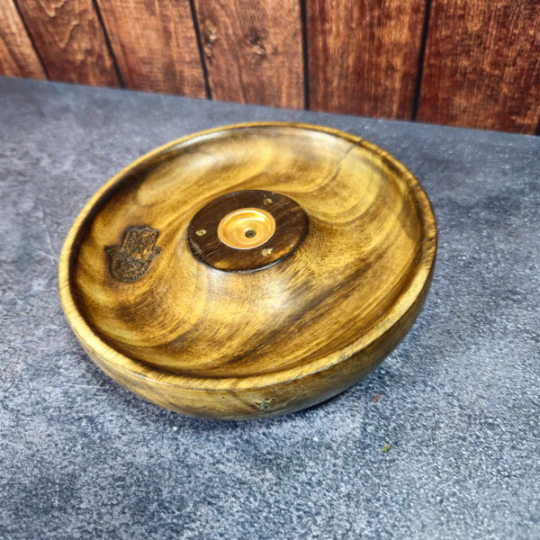 Porte-encens en bois "Hamsa" – Support disque pour bâtons et cônes
