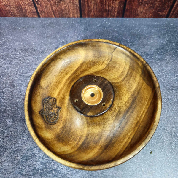 Porte-encens en bois "Hamsa" – Support disque pour bâtons et cônes