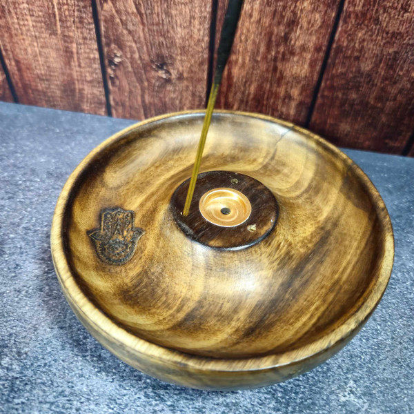 Porte-encens en bois "Hamsa" – Support disque pour bâtons et cônes