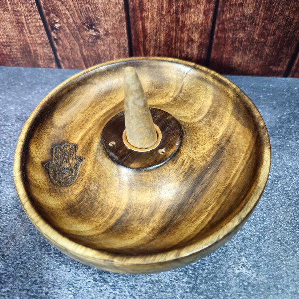 Porte-encens en bois "Hamsa" – Support disque pour bâtons et cônes