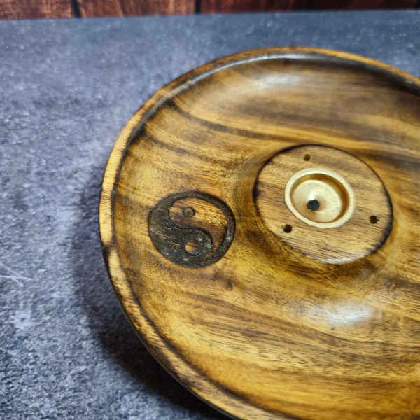 Porte-encens en bois avec symbole Yin Yang pour cônes d'encens