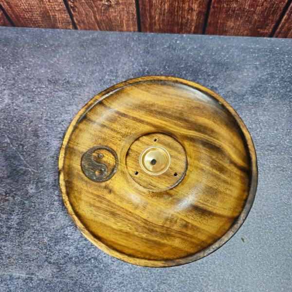 Porte-encens en bois avec symbole Yin Yang pour cônes d'encens