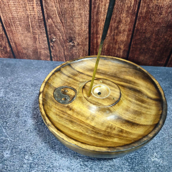 Porte-encens en bois avec symbole Yin Yang pour cônes d'encens
