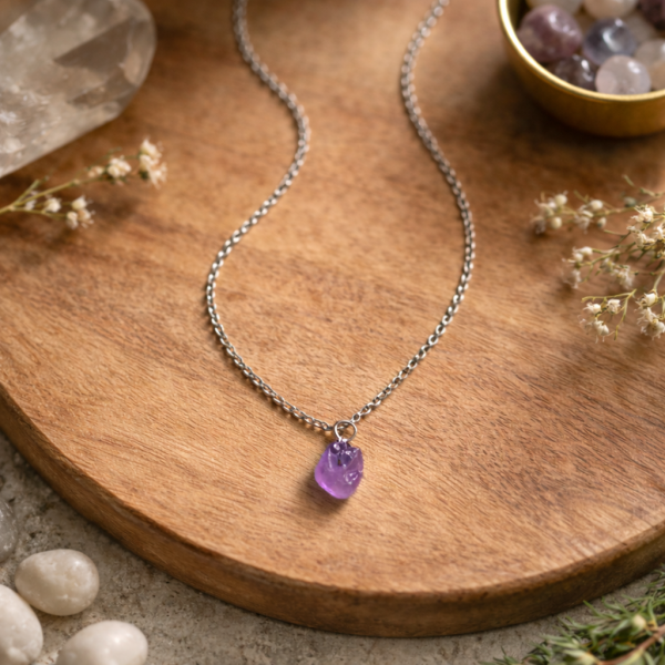 Collier en Argent 925 - Améthyste Pierre Brute