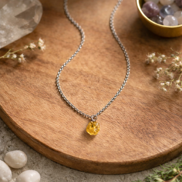 Collier en Argent 925 - Citrine Pierre Brute