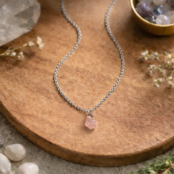 Collier en Argent 925 - Quartz Rose Pierre Brute
