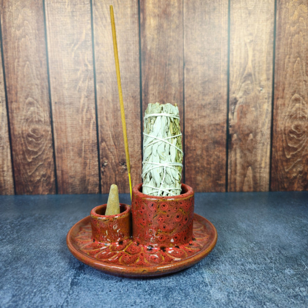 Support encens 4 en 1 mandala rouge | Zen & purification
