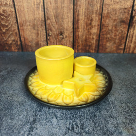 Support encens 4 en 1 mandala sable et gris en céramique, idéal pour encens bâton, cône, sauge et rituels zen