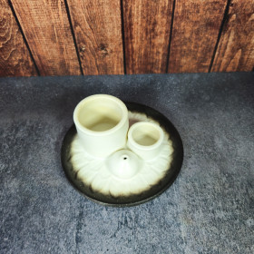 Support encens 4 en 1 mandala blanc et gris en céramique – design zen et épuré pour rituels de purification et méditation