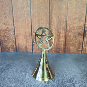 Clochette spirituelle en laiton doré, symbole pentagramme – idéale pour méditation, rituels et autel ésotérique