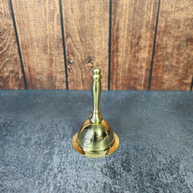 Vue frontale de la clochette spirituelle Arbre de Vie en laiton, accessoire énergétique pour autel zen