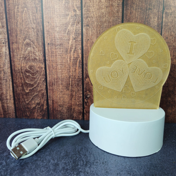 Veilleuse I Love You USB – vue avec câble, lampe décorative à poser