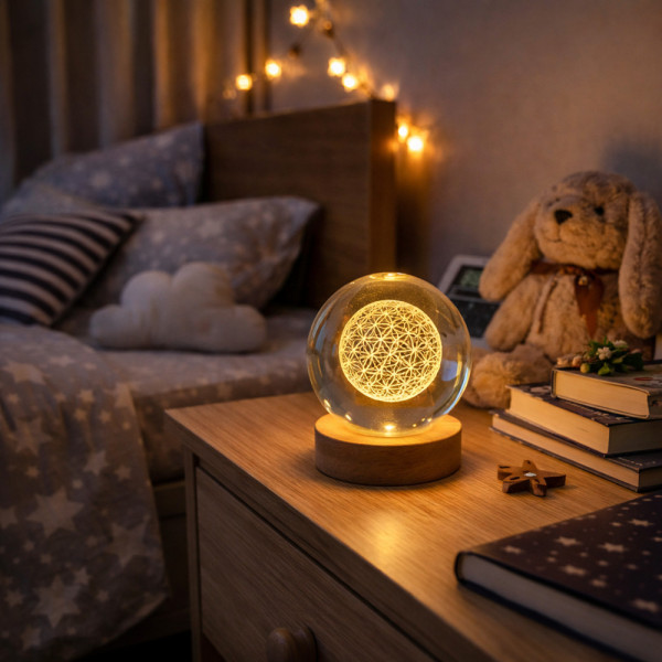 Veilleuse Arbre de Vie en situation dans une chambre, idéale pour créer un rituel du coucher serein