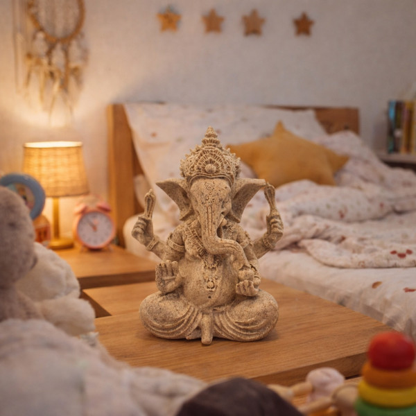 Statuette Ganesh gris décoration chambre enfant ambiance zen statue hindoue protection
