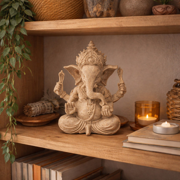 Statuette Ganesh gris décoration étagère zen autel spirituel statue hindoue protection chance