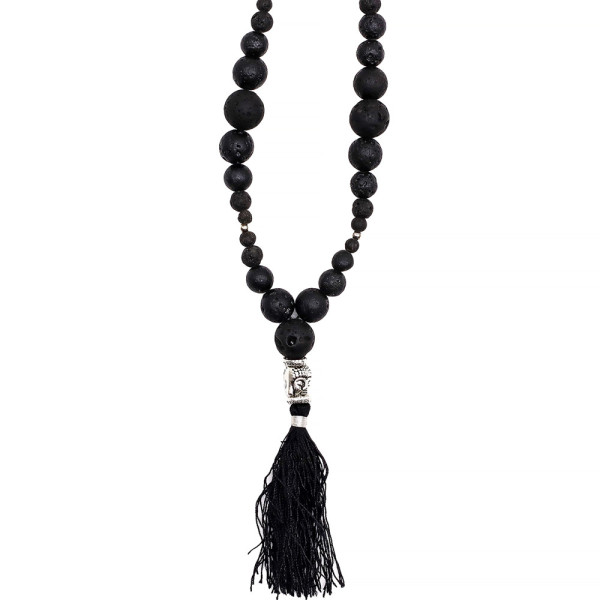Collier pierre de lave noire avec pendentif Bouddha et pompon, bijou ancrage énergie zen Namaste Visé