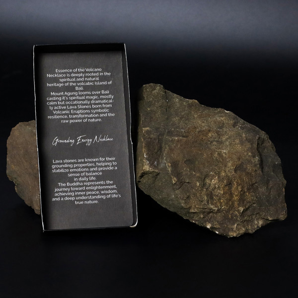 Écrin collier pierre de lave Bali, énergie d’ancrage et symbolique Bouddha zen