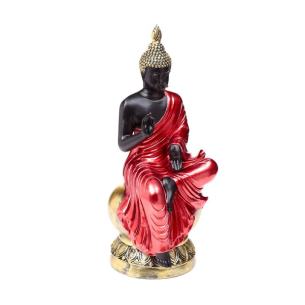 Statue Bouddha thai éveil rouge noir doré assis décoration zen intérieure spirituelle