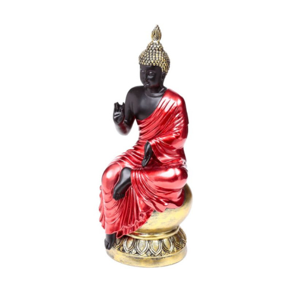 Statue bouddha thai vue angle rouge noir doré objet spirituel décoration zen intérieur