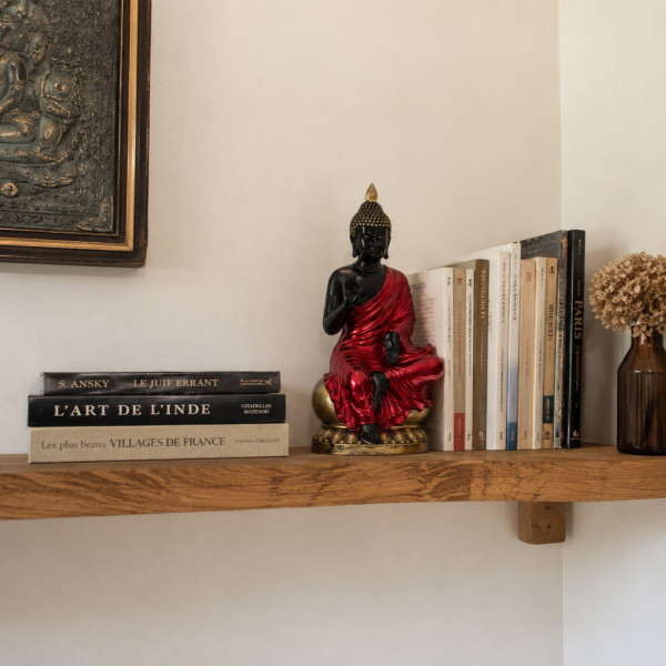 Statue bouddha thai angle gauche rouge doré décoration zen maison énergie positive
