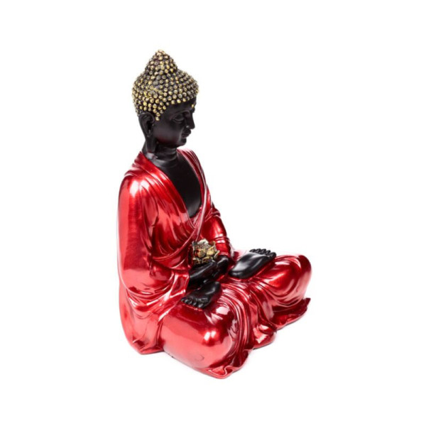 statue bouddha thai détail visage et posture méditation rouge noir doré zen