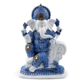 Statue Ganesh méditation bleu et blanc vue avant symbole de prospérité et harmonie intérieure