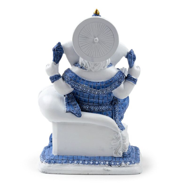 Dos de statue Ganesh bleu et blanc finition détaillée décoration spirituelle intérieure